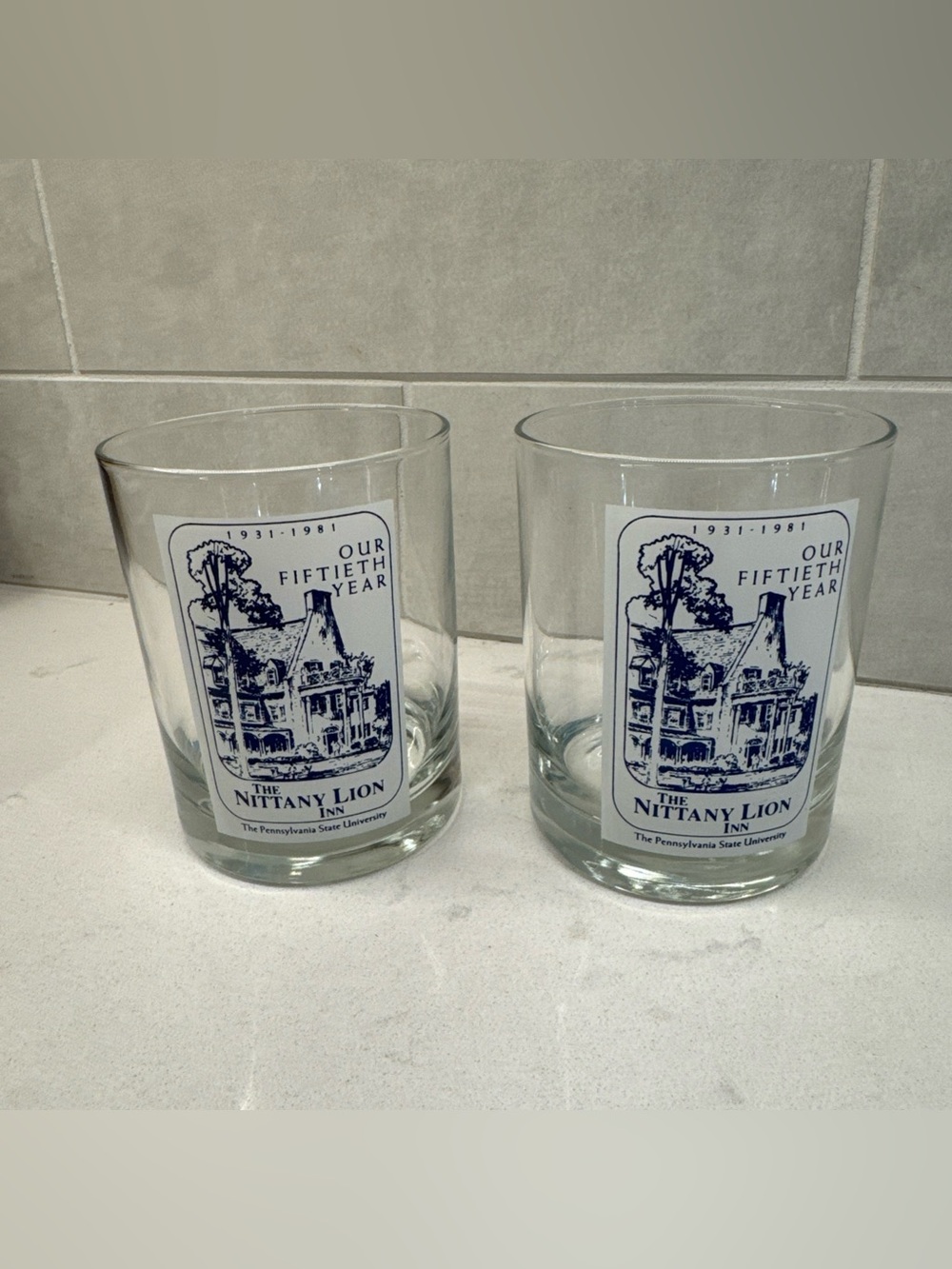 Vintage Penn State Nittany lion Inn set of 2 lowball/rocks glasses